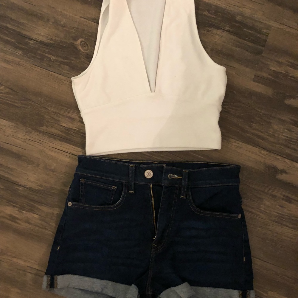 High waisted cuffed denim shorts